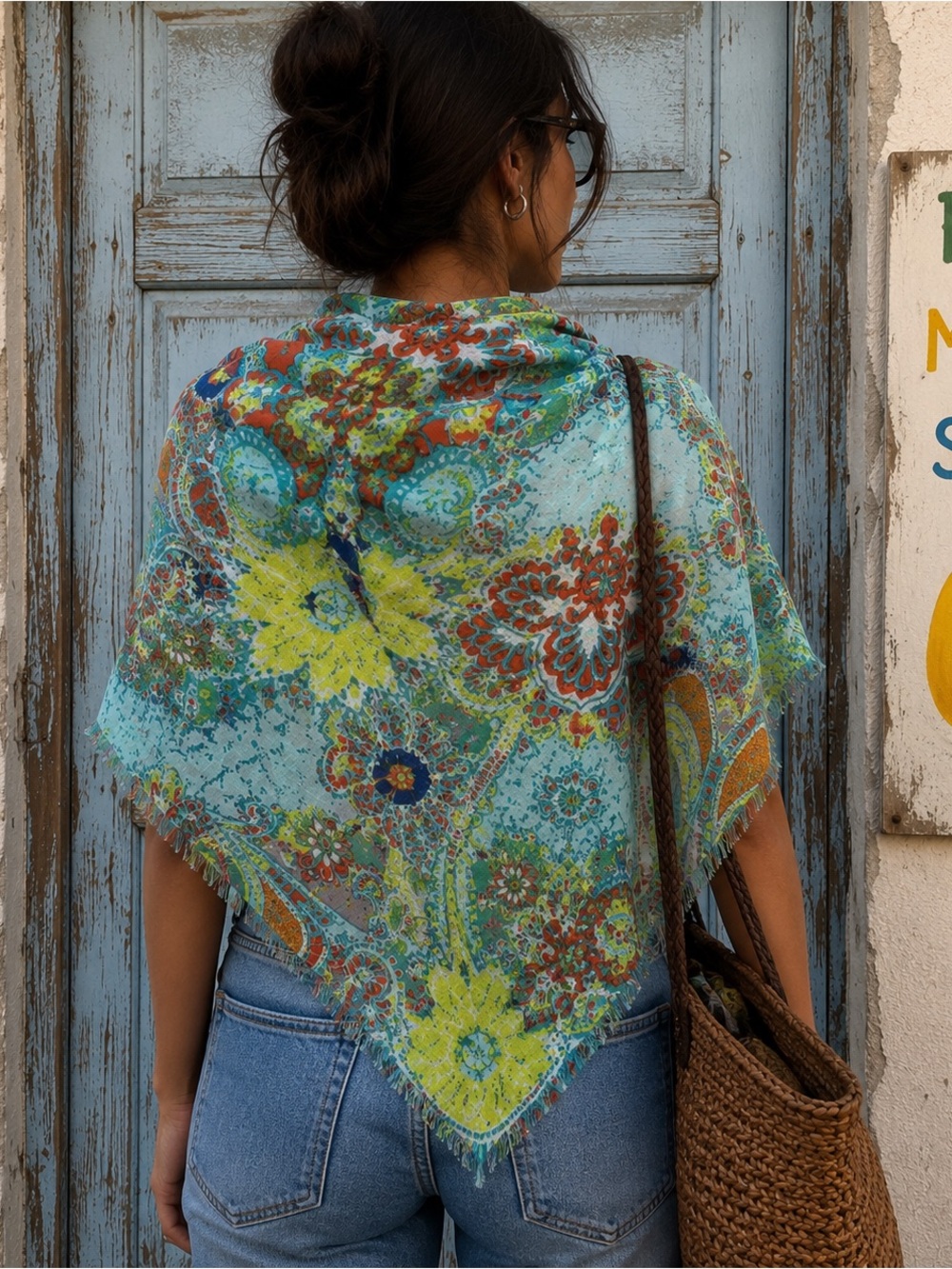FRAAS 100% Cotton Paisley Scarf Beach Wrap Shawl Blue Green
